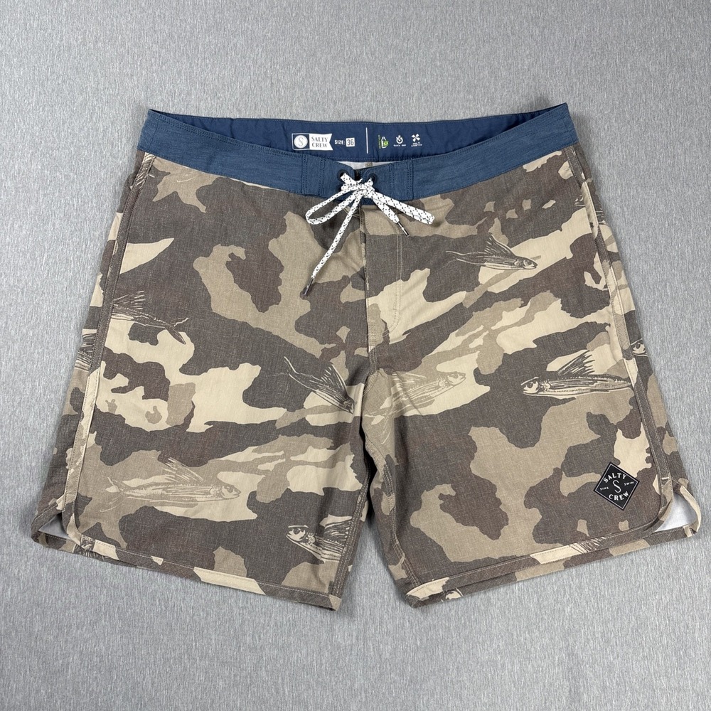 Salty Crew Quick Dry Stretch Fish Camo Board Shorts Swim Casual - Men's Size 36